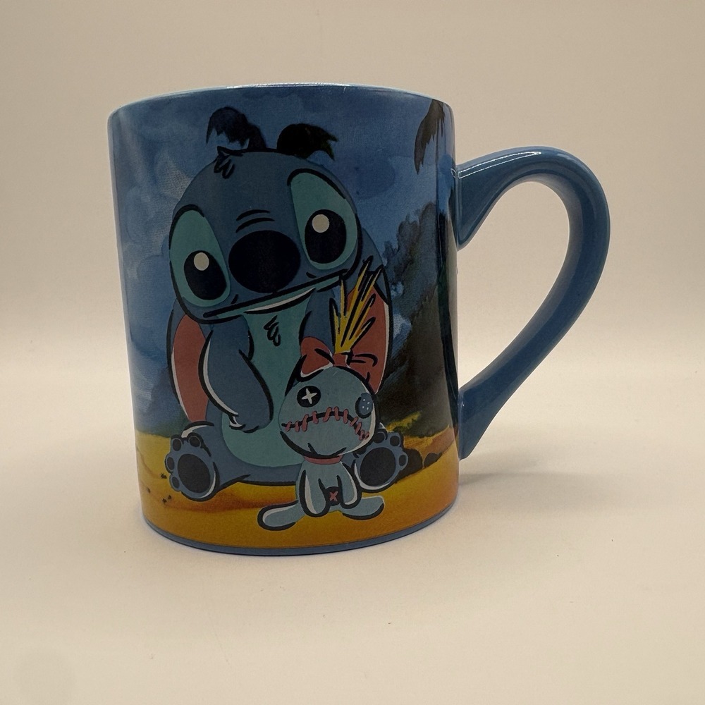 Disney Lilo & Stitch Coffee Mug 14 Oz Blue Skies Hawaii Beach Ohana Means Family
